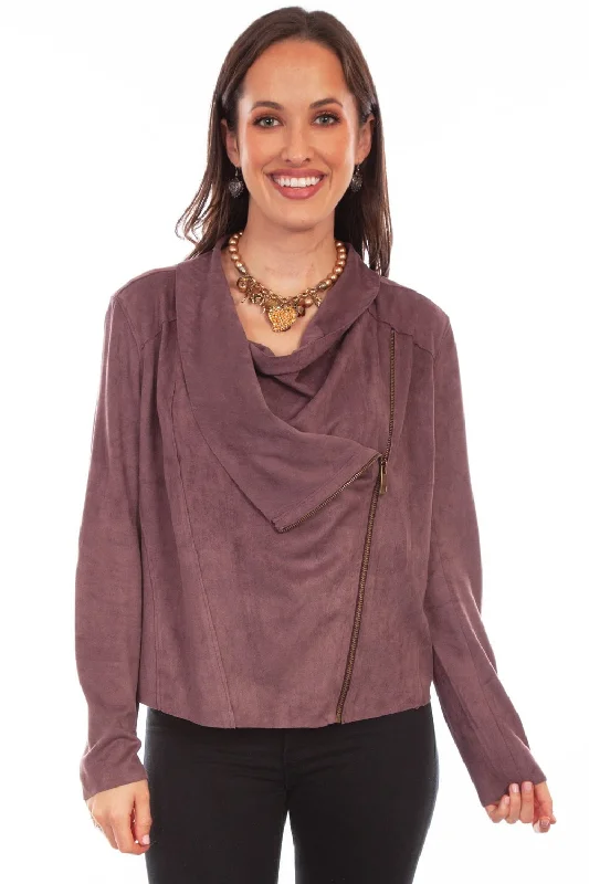 Women's Outerwear Attire Scully Womens Drape Cross-Over Mauve Poly/Spandex Softshell Jacket