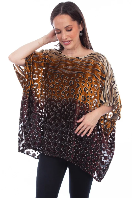 Women's Professional Attire Scully Womens Velvety Burnout Brown Ombre Nylon Viscose Poncho