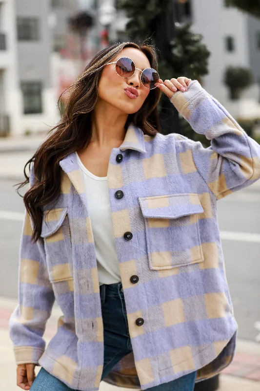 Women's Clothes For Outdoor Events FINAL SALE - Cozy Sensation Lavender Plaid Shacket