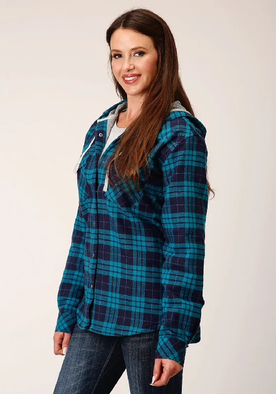 Women's Travel Garments Roper Womens Thermal Lined Flannel Blue 100% Cotton Cotton Jacket