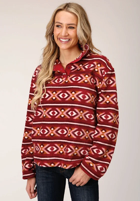 Women's Travel Outfit Set Roper Womens Berry Polyester Aztec Fleece Jacket