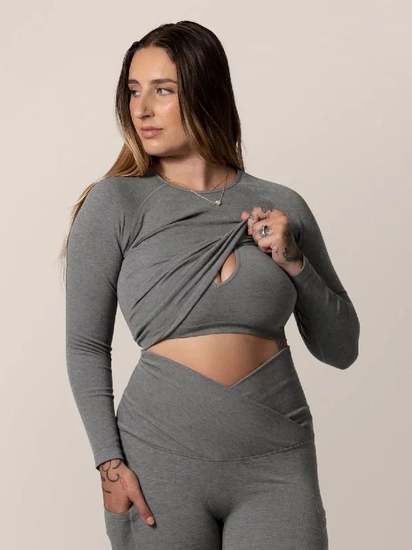 Women's Everyday Garments Sublime® Bamboo Maternity & Nursing Cropped Long Sleeve Top | Charcoal Women's Everyday Garments Sublime® Bamboo Maternity & Nursing Cropped Long Sleeve Top | Charcoal