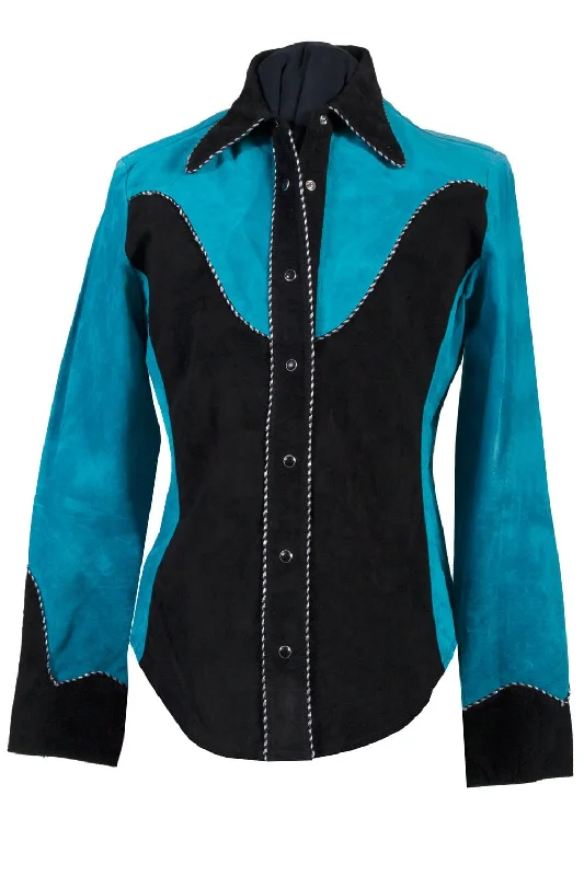 Women's Elegant Formal Outfit Scully Womens Two Tone Western Black/Blue Leather Leather Jacket