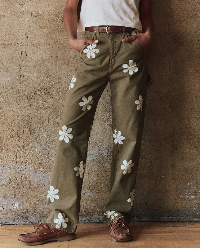 Women's Timeless Attire The Carpenter Pant with Daisy Stamp. -- Army