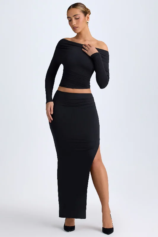 Women's Elegant Evening Outfit Modal Low-Rise Maxi Skirt in Black