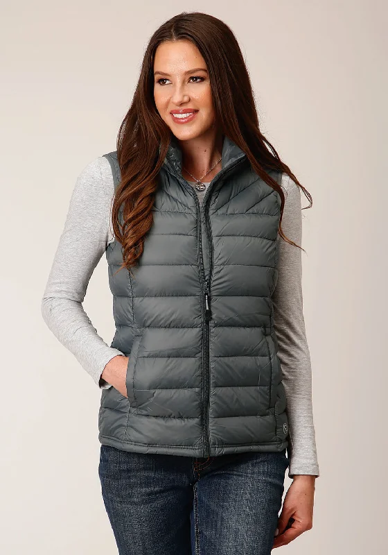 High-Fashion Women's Clothing Roper Womens Coated Down Filled Silver Sage 100% Nylon Softshell Vest