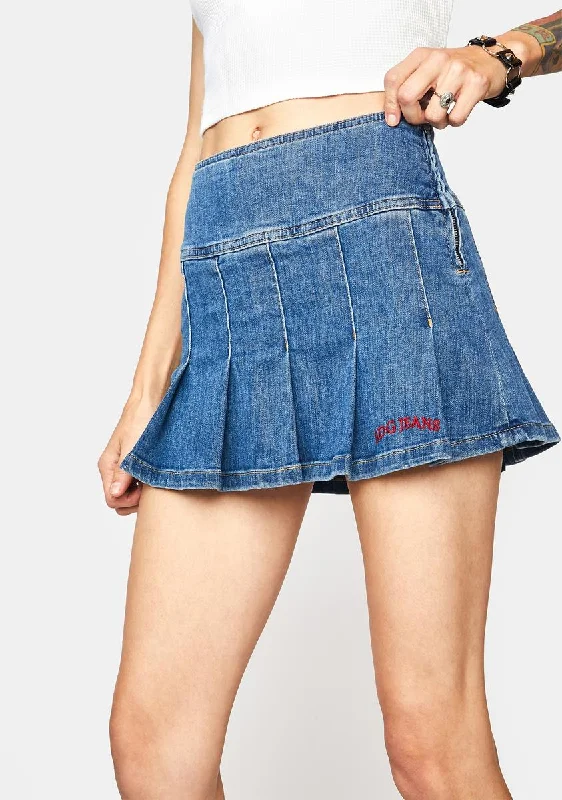 Women's High-Fashion Outfit Denim Pleated Mini Skirt