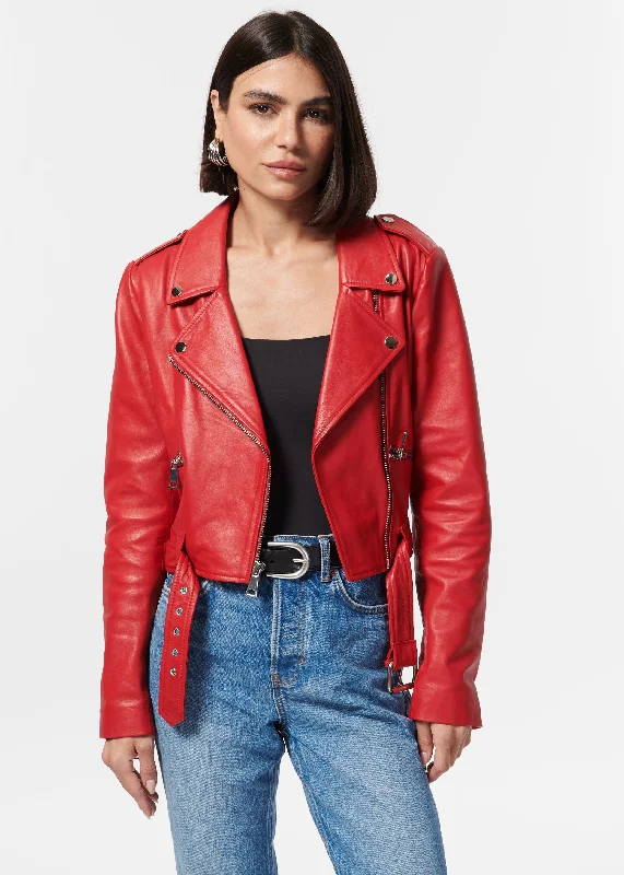Charming Everyday Clothing For Women Kali Genuine Leather Jacket Scarlet