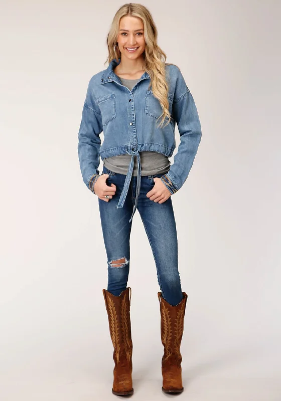 Women's Travel Attire Stetson Womens Denim Denim Fold Down Stand Collar Jacket