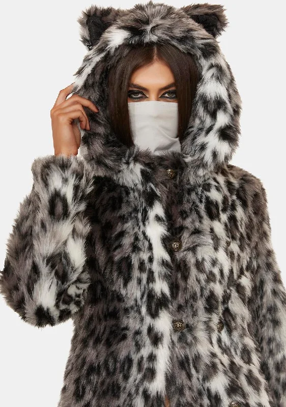 Women's Vacation Outfit Set Snow Leopard Classic Faux Fur Coat