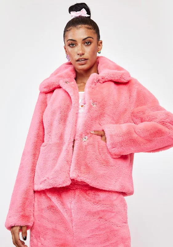 Luxury Women's Clothes Pink Jax Cropped Faux Fur Jacket