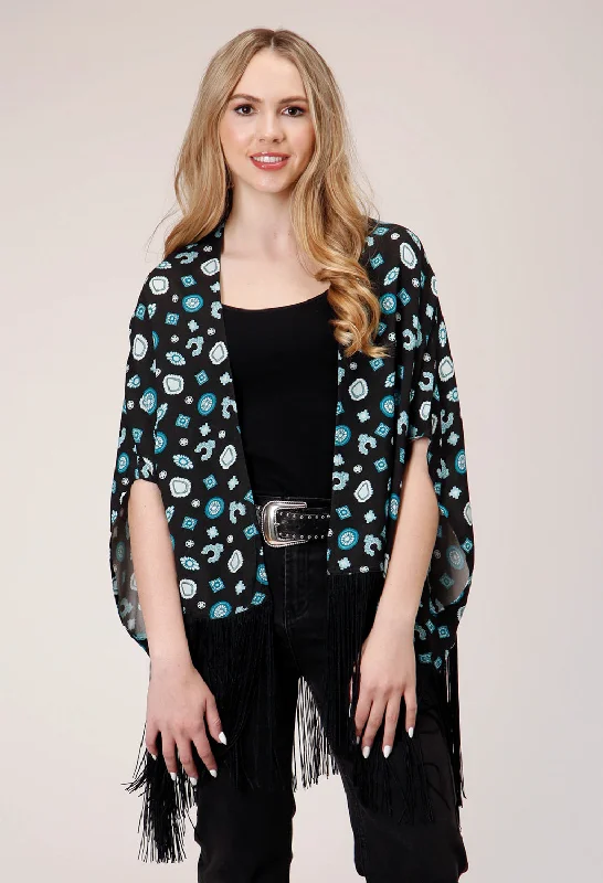 Classic Women's Apparel Roper Womens Jewelry Print Black 100% Rayon Cardigan Sweater