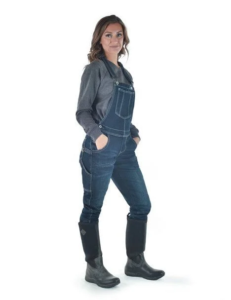 Women's Professional Outfit Cowgirl Tuff Womens Flannel Tuck-In Dark Wash Cotton Blend Bib Overall