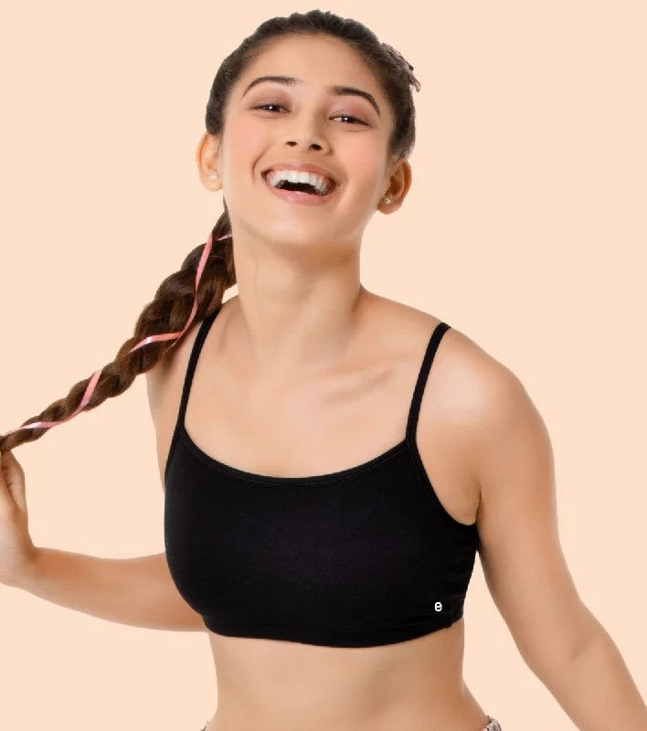 Women's Vacation Clothes Enamor BB02 Easy Fit Stretch Cotton Beginners Bra with Antimicrobial Finish and Slim Straps - Black Women's Vacation Clothes Enamor BB02 Easy Fit Stretch Cotton Beginners Bra with Antimicrobial Finish and Slim Straps - Black