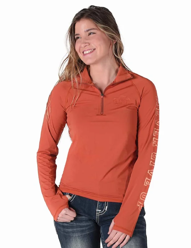 Women's Clothing For Everyday Wear Cowgirl Tuff Womens UPF Quarter Zip Rust Nylon Softshell Jacket