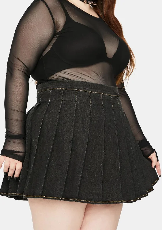 Fashionable Women's Clothes Plus Midnight Daring Denim Pleated Skirt