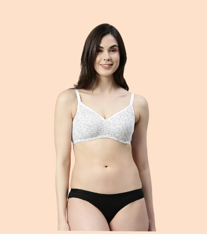 Comfortable Outfit For Women Enamor Fab-Cool A042 Side Support Shaper Stretch Cotton Everyday Bra for Women- High Coverage, Non Padded and Wirefree - Ditsy Dots Print Comfortable Outfit For Women Enamor Fab-Cool A042 Side Support Shaper Stretch Cotton Everyday Bra for Women- High Coverage, Non Padded and Wirefree - Ditsy Dots Print