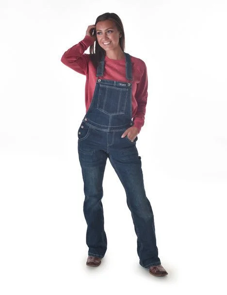 Women's Tailored Outfit Cowgirl Tuff Womens Double Down Flannel Dark Wash Cotton Blend Bib Overall