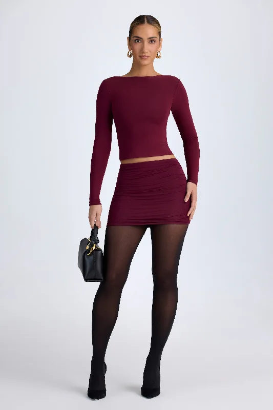 Women's Everyday Garments Modal Ruched Mid-Rise Mini Skirt in Wine Red