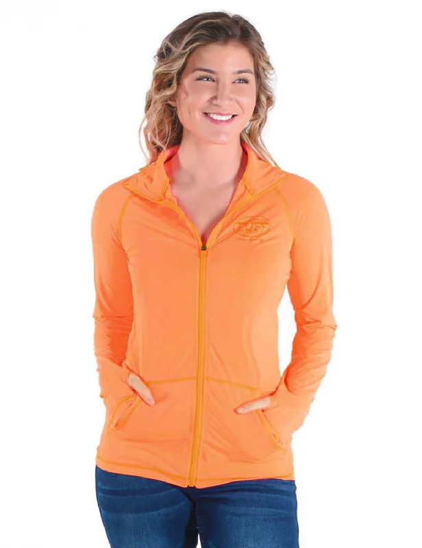 Women's Evening Clothes Cowgirl Tuff Womens Cooling UPF Tangerine Nylon Softshell Jacket