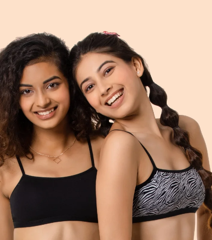 Comfortable Women's Clothing Enamor BB03 Trendy Fit Stretch Cotton Beginners Bra with Antimicrobial Finish and Cami Neckline - Pack Of 2 - Black Comfortable Women's Clothing Enamor BB03 Trendy Fit Stretch Cotton Beginners Bra with Antimicrobial Finish and Cami Neckline - Pack Of 2 - Black