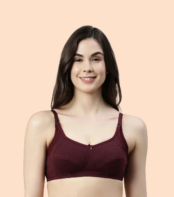 Women's Clothes For Work Enamor Eco-Melange MT02 Sectioned Lift and Support Cotton Nursing Bra for Women- High Coverage, Non Padded and Wirefree - Grape Wine Women's Clothes For Work Enamor Eco-Melange MT02 Sectioned Lift and Support Cotton Nursing Bra for Women- High Coverage, Non Padded and Wirefree - Grape Wine