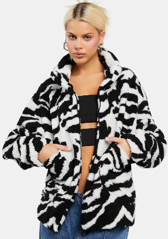 Women's Transitional Garments Set On You Zebra Teddy Jacket