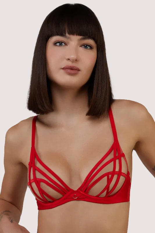 Affordable Trendy Clothes For Women Ramona red Strap Detail Illusion Sheer Plunge Bra Affordable Trendy Clothes For Women Ramona red Strap Detail Illusion Sheer Plunge Bra