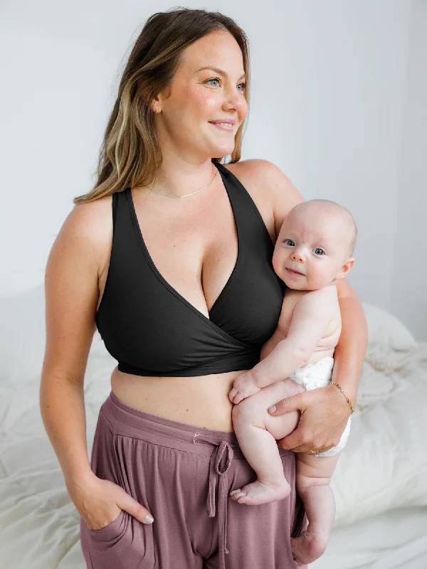 Women's Comfortable Lounge Outfit French Terry Racerback Nursing & Sleep Bra | Black Women's Comfortable Lounge Outfit French Terry Racerback Nursing & Sleep Bra | Black