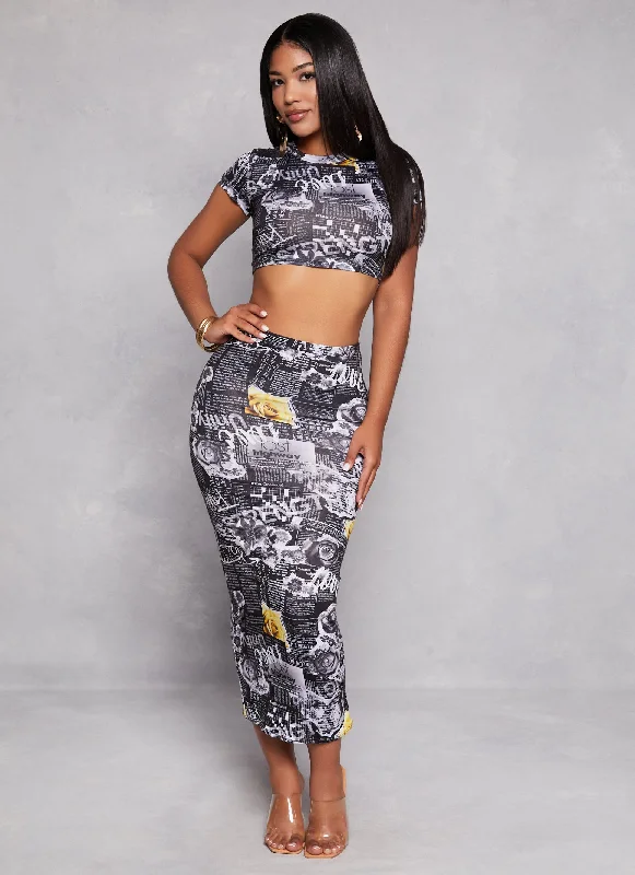 Women's Outdoor Activity Garments Love Newspaper Print Maxi Skirt