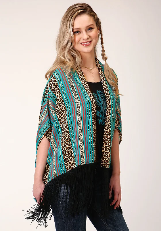 Women's Casual Attire Roper Womens Multi-Color Rayon/Nylon Leopard Stripe Poncho