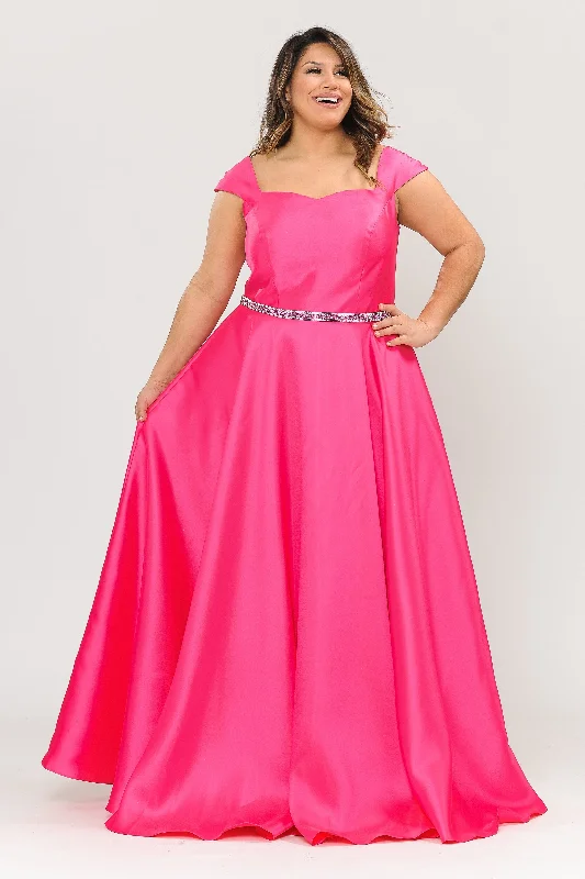 Chic Styles Plus Size Long Cap Sleeve Dress with Corset Back by Poly USA W1104