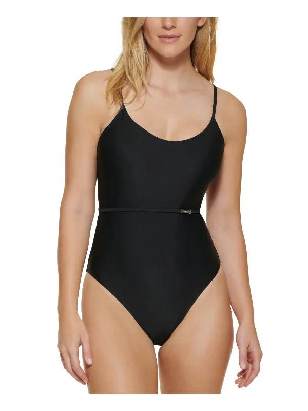 Women's Fashionable Attire For Work Womens Solid Over The Shoulder One-Piece Swimsuit