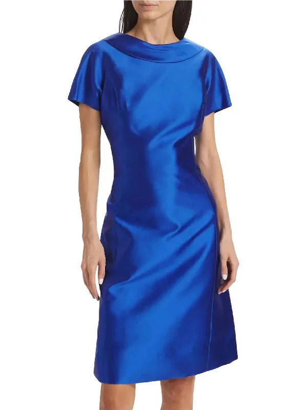 Bundle Offer Gazar Roll Neck Cap Sleeve Dress In Royal Blue