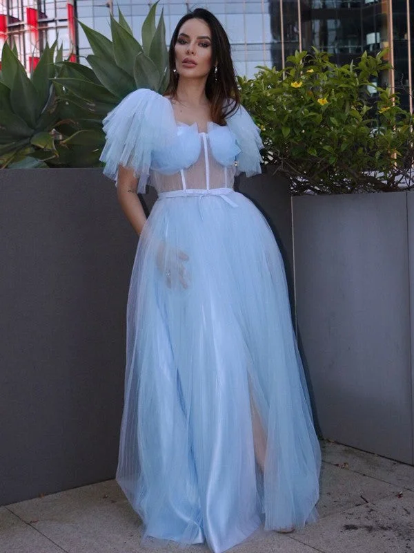 Unbeatable Deals A-Line/Princess Tulle Ruffles Square Short Sleeves Floor-Length Dresses Unbeatable Deals A-Line/Princess Tulle Ruffles Square Short Sleeves Floor-Length Dresses