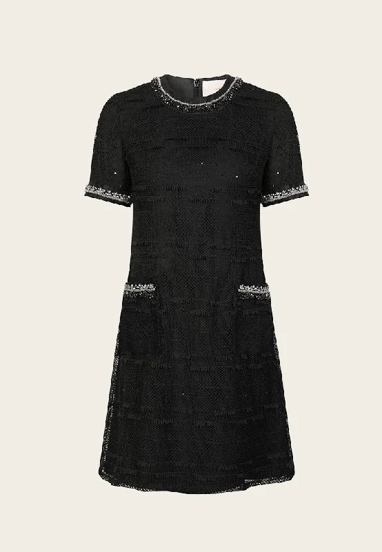 Season Appropriate Women's Collection Black Rhinestone Embellished Thigh-length Dress Season Appropriate Women's Collection Black Rhinestone Embellished Thigh-length Dress