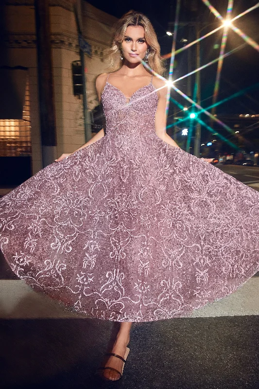 Flash Discount Cinderella Divine CD872 Homecoming Printed Spaghetti Strap Glitter Tea Length Dress Flash Discount Cinderella Divine CD872 Homecoming Printed Spaghetti Strap Glitter Tea Length Dress