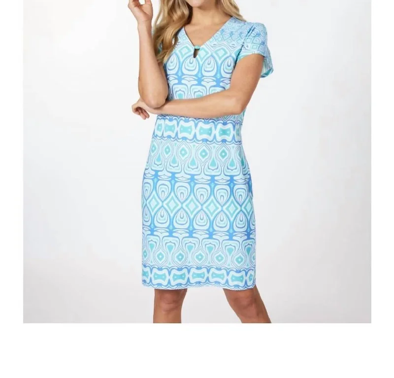 Relaxed Style Mosaic Printed Short-Sleeve Dress In Blue