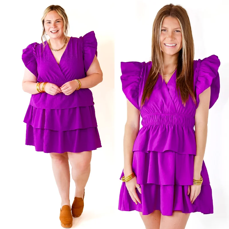 Sale Event, Prices Rock The Perfect Night Ruffle Cap Sleeve Dress in Violet Purple