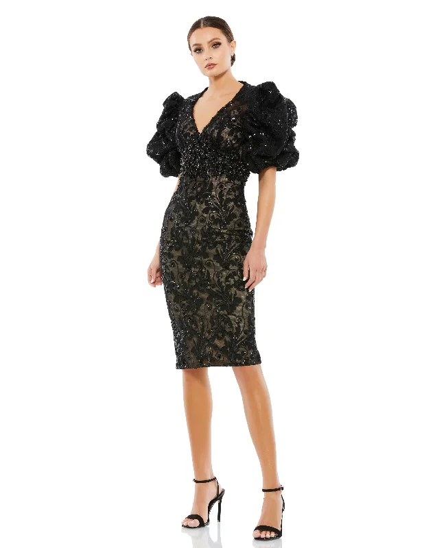 Attire Sale Mac Duggal 12440 Short Sequin Fitted Cocktail Knee Length Dress