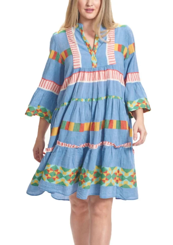 Hot Styles Calypso Zakar Knee Length Dress In Blue Multi