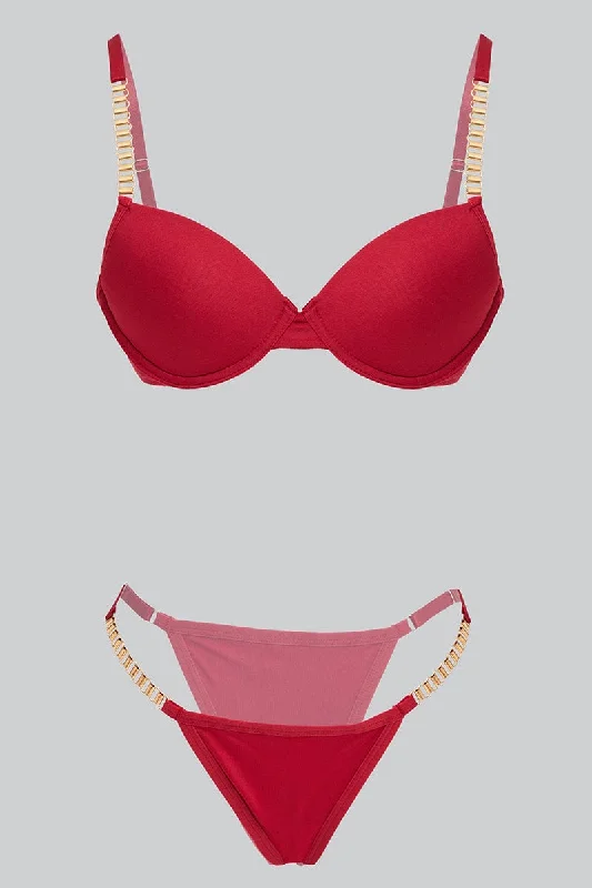 Affordable Fashion Clothing For Women Red Chain Detail Lingerie Set