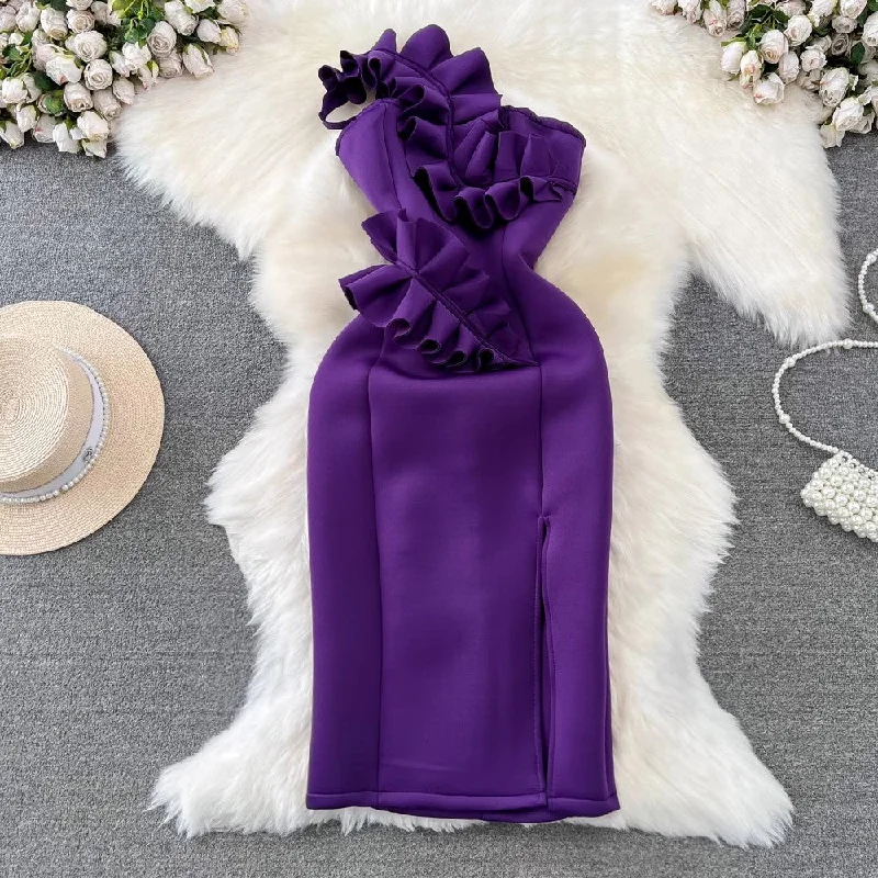 Best Online Clothing Boutiques Fashionable ruffled tube top halter neck mid-length dress S4177 Best Online Clothing Boutiques Fashionable ruffled tube top halter neck mid-length dress S4177