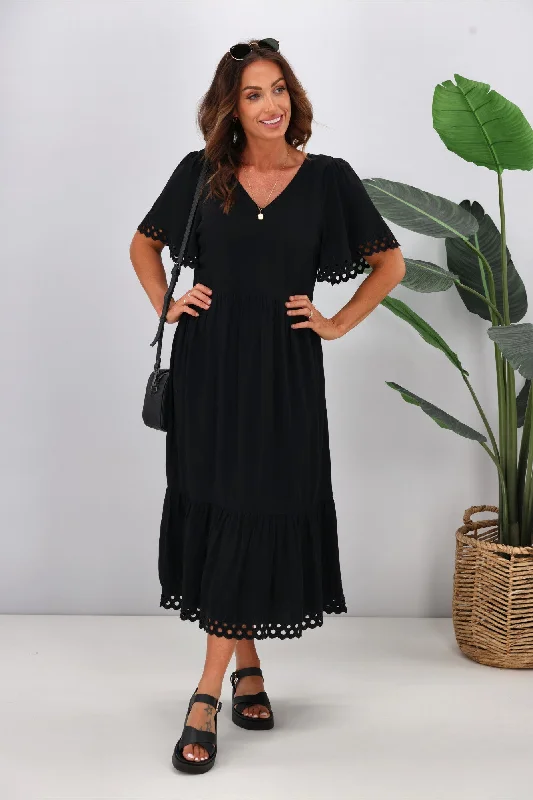 Elegant Attire For The Modern Lady Gloss By Shine On Fortune Broderie Sleeve Dress Black Elegant Attire For The Modern Lady Gloss By Shine On Fortune Broderie Sleeve Dress Black