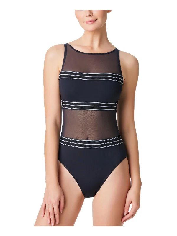 Women's Office Clothing Off The Grid Womens Illusion Striped One-Piece Swimsuit