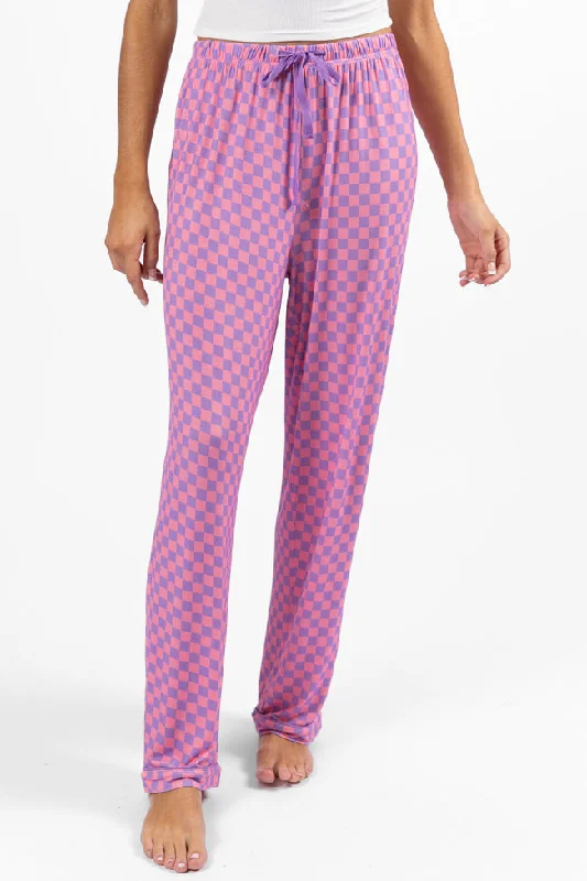 Women's Comfortable Lounge Garments Good To Get Away Light Pink and Lilac Checkered Pajama Pants Women's Comfortable Lounge Garments Good To Get Away Light Pink and Lilac Checkered Pajama Pants