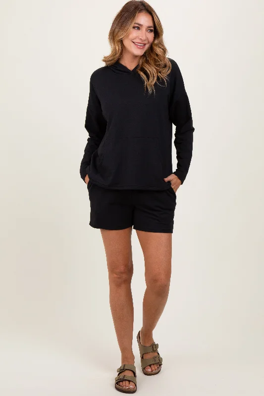 Modern Women's Attire Black Hoodie Shorts Set