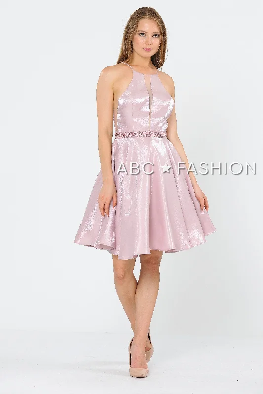 Hot Trends Metallic Knit Short A-Line Knee Length Dress by Poly USA 8236