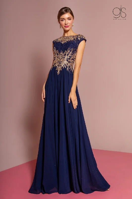 Clearance Sale Online Long Cap Sleeve Dress with Lace Bodice by Elizabeth K GL2519