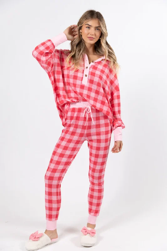 Stylish Outerwear Clothes For Women Outshine The Rest Thermal Pink & Red Plaid Lounge Pullover FINAL SALE Stylish Outerwear Clothes For Women Outshine The Rest Thermal Pink & Red Plaid Lounge Pullover FINAL SALE